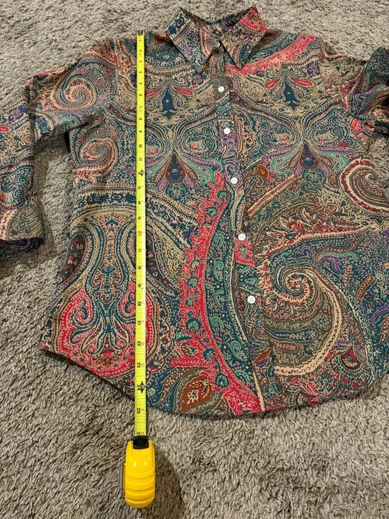 Lauren Ralph Lauren Paisley Colorful 100% Cotton Button Front Top Size Medium - Picture 7 of 9